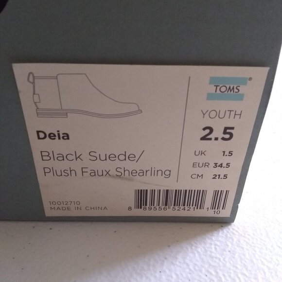 NIB ~ Toms "Deia" Black Suede + Faux Shearling Ankle Boots ~ Girls Youth Sizes - Picture 10 of 16